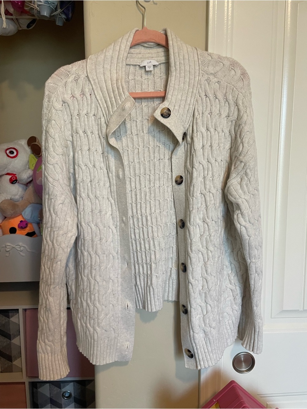 J. Jill Cream Cable Knit Button-Front Cardigan